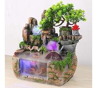 Fontaine de Table Cascade décorative à LED - Décoration de Bureau silencieuse - Mini intérieur - Simulation de Bureau en résine Arbres de rocaille - Bonsaï avec Vaporisateur et Piscine pour Poissons