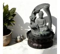 Fontaine de table décorative en résine avec statue de Bouddha, cascade zen, élément aquatique asiatique pour la méditation, pour la maison, le bureau, le salon, gris