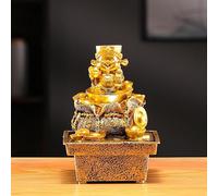 Fontaine de Table Dieu de la Richesse, Fontaine d'eau Zen à LED avec Pompe Submersible pour décoration de Bureau à Domicile, Cadeau Feng Shui Relaxant (Jaune)