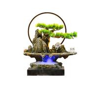 Fontaine de table d'intérieur avec lumière LED et fausse plante - Humidificateur de relaxation pour chambre à coucher - Forme de cascade zen - Bonsaï - Pour bureau