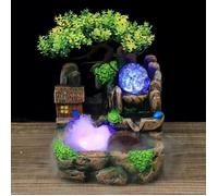 Fontaine de table d'intérieur en polyrésine avec éclairage LED, fontaine cascade de bureau avec décor rocaille pour salon, chambre