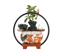 Fontaine de table en céramique avec cascade d'intérieur et de relaxation avec aquarium en verre, base en bois et lumière LED, Zen, D