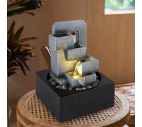 Fontaine de table LED grise décoration salon fontaine cascade avec pompe Fontaine d'intérieur fontaine d'eau, plastique anthracite, pompe à câble 1.5m, 1x LED 3000K, LxlxH 18x18x24 cm