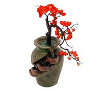 Fontaine de table - Vase avec cascade - Fontaine d'intérieur avec pompe | Fontaine en résine peinte à la main avec circulation silencieuse, fleurs artificielles et circulation d'eau apaisante pour