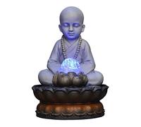 Fontaine de Table Zen intérieur Table-Top Fontaine d'eau Petit Bouddha Tranquille LED Fontaine d'eau 10.8" Haute for Table Bureau Bureau Accueil Chambre Décoration De Table Fountain(C)