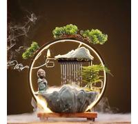 Fontaine d'eau de Table avec LED Light Mist, Backflow Incense, Petite Fontaine de Cascade de Bureau, pour la méditation, intérieur Zen Decor pour Le Bureau, Salon ou Chambre à Coucher,C