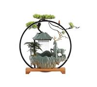 Fontaine d'eau de Table en céramique en Forme de cerf, Cascade de Bureau d'intérieur avec lumière LED et Porte-encens, Fontaine à Eau circulante Zen Mist(Groen,S)