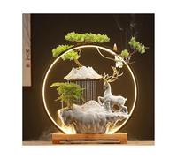 Fontaine d'eau de Table en céramique en Forme de cerf, Cascade de Bureau d'intérieur avec lumière LED et Porte-encens, Fontaine à Eau circulante Zen Mist(Wit,L)