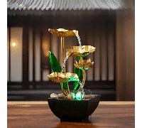 Fontaine d'eau d'intérieur à 3 niveaux de conception créative, motif zen lotus pour la décoration de bureau de télévision de chambre, bureau à domicile, ornement de décoration extérieure de jardin Tai