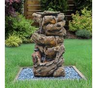 Fontaine Décorative Sylvia d'art-Pond | Effet Bois Naturel Marron avec Éclairage LED Blanc Chaud | Pompe 250L/h pour Intérieur et Extérieur | Polyrésine Résistante | 28x22x48 cm