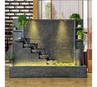 Fontaine d'extérieur à 5 niveaux avec lumières LED - Fontaine murale grise pour terrasse et décoration d'intérieur - Parfaite pour une ambiance paisible.