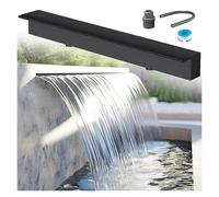 Fontaine d'extérieur avec déversoir, kit de fontaine cascade monobloc en acier inoxydable noir pour cour, jardin et terrasse, largeurs disponibles : 12 po, 16 po, 18 po, 23 po, 24 po, 30 po, 34 po,