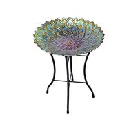 "Fontaine d'extérieur pour oiseaux en verre fusion décoration fleur en mosaïque avec support diamètre 46 cm Peaktop 3014051 "