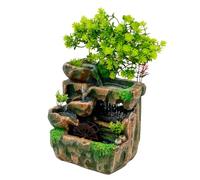 Fontaine d'intérieur 18 x 15 x 30 cm - Mini cascade avec lumière LED colorée - Décoration végétale et pompe à eau pour méditation, détente du salon, fontaine de table pour le bureau à domicile, le