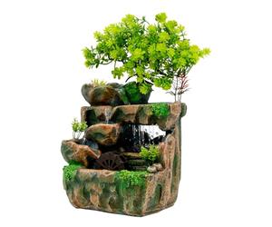 Fontaine d'intérieur - 18 x 15 x 30 cm - Mini fontaine - Décoration d'intérieur - Lumière LED colorée - Avec plantes - Pompe à eau - Décoration de salon - Pour la méditation, la détente