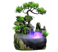 Fontaine d'intérieur avec éclairage LED Fontaine de Table Salon Bureau Cascade Desktop Bonsai Ornament Fontaine Table Cascade Fontaine de Bureau avec Plantes Décoration (avec Brouillard)