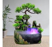 Fontaine d'intérieur avec LED - Pour salon - Cascade - Fontaine de table - Jardin de rocaille - Bureau chinois - Fengshui - Cascade - Plateau de table - Bonsaï - Plantes vertes - Fontaine d'intérieur