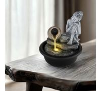 Fontaine D'Intérieur Bouddha Chute D'Eau Déco Lumière À LED H 19 CM Gris