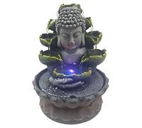Fontaine d'intérieur Bouddha - Décoration zen - 3 niveaux - Avec LED RVB à 4 couleurs - Pour la méditation et la détente - 20,5 x 20,5 x 28 cm