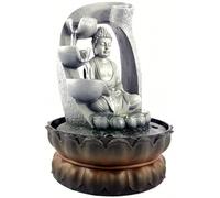 Fontaine d'intérieur Bouddha Fontaine de table Décoration de bureau Paysage Ornement Avec des lumières LED pour la maison Bureau Chambre Décoration Résine 21x21x28cm