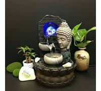 Fontaine d'intérieur Cascade de Table avec Statue de Bouddha en résine - Fontaine de Bureau, Eau Courante, rocaille, Paysage Miniature, lumières LED, Ornements de Bon augure Feng Shui