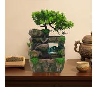 Fontaine d'Intérieur de Bureau - Cascade Miniature avec Arbre et LED, Fontaine à Eau Décorative en Résine, Petite Fontaine Zen d'Intérieur, Idéal pour la Méditation et la Détente (Style-1)