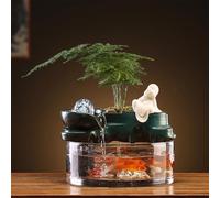 Fontaine D'intérieur De Table avec Aquarium en Verre, Fontaine Écologique avec Bac À Plantes Et Perles De Cristal pour La Maison, Le Bureau Ou Le Salon(C)