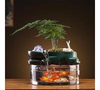 Fontaine D'intérieur De Table avec Aquarium en Verre, Fontaine Écologique avec Bac À Plantes Et Perles De Cristal pour La Maison, Le Bureau Ou Le Salon(A)