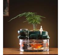 Fontaine D'intérieur De Table avec Aquarium en Verre, Fontaine Écologique avec Bac À Plantes Et Perles De Cristal pour La Maison, Le Bureau Ou Le Salon(I)