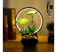 Fontaine d'intérieur de table avec rochers et anneau lumineux LED Mini fontaine à eau d'intérieur avec pompe intégrée 3 niveaux Feuille verte pour la maison et le bureau (B)