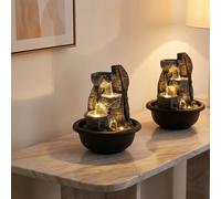 Fontaine D'Intérieur de Table Décorée LED Chute D'Eau Gris Ornementale 2er Set