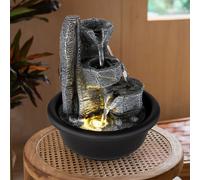Fontaine d'intérieur fontaine de table avec cascade éclairage décoratif fontaine LED, plastique noir gris, blanc chaud 3000K, D 16 cm