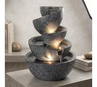 Fontaine d'intérieur et d'extérieur à LED en polyrésine, hauteur : 39 cm, avec spots LED blanc chaud, fontaine décorative pour salon, bureau et jardin (aspect granit)