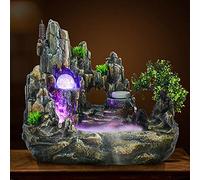 Fontaine d'intérieur Feng Shui Fontaine à jet avec boule de cristal LED et vaporisateur Fontaine de table avec jardin de pierres décoratives et étang Jeu d'eau de bureau Cascade