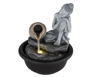 Fontaine d'intérieur Fontaine cascade Bouddha décorative lumière LED H 19 cm gris