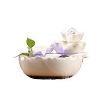 Fontaine d'intérieur lotus en céramique avec lumière LED - Cascade à étages Décor de table pour bureau, maison, espace zen (B)