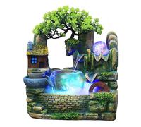 Fontaine en cascade, boule de cristal lumineuse, roue feng shui, marron et vert