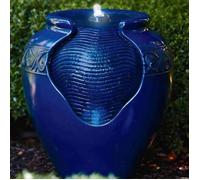 Fontaine extérieure de jardin décoration chute d’eau cascade pot amphore bleu pompe éclairage LED Teamson Home YG0036AZ-EU