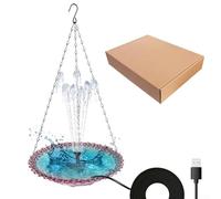 Fontaine flottante pour oiseaux avec alimentation USB et 4 buses de pulvérisation, conçue pour une utilisation en extérieur avec des matériaux plastiques et métalliques résistants aux intempéries