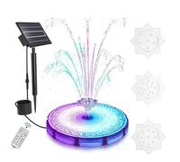Fontaine lumineuse à énergie solaire, pompe colorée avec 3 buses, 6 modes d'éclairage, économe en énergie et durable avec 72 perles de lampe pour décoration de jardin, bain d'oiseaux