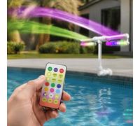 Fontaine Piscine LED Flottante 7 Couleurs avec télécommande,Jet d'eau Piscine Double buse, brumisateur Piscine Hors-Sol et enterrée, rafraîchisseur Cascade Blanc