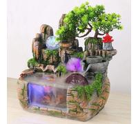 Fontaine Plateau de table en rocaille Mini fontaine de bureau en résine de simulation Rocky Waterfall Paysage avec lumière LED multicolore,Bonsai Fengshui Ornement Décor pour bureau Accueil
