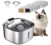 Fontaine pour Chat en Acier Inoxydable 3.2L, 4000mAh Fontaine d'eau sans Fil avec Batterie, Fontaine à Boire pour Animaux de Compagnie avec détecteur de Mouvement avec 7 Cartouches de Filtre 3 Filtre
