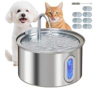 Fontaine pour chat PawHut 2.5L avec lumière LED, brosse et 2 modes d'écoulement, fontaine pour chat en acier inoxydable 304, 19.4x19.4x18.7 cm, argenté