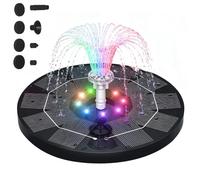 Fontaine solaire 3,5 W pour l'extérieur, fontaine solaire ronde à LED avec 6 buses, fontaine solaire colorée intégrée de 3000 mAh, pompe flottante solaire pour bain d'oiseaux, jeu d'eau DIY, étang