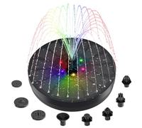 Fontaine solaire, 3 W, avec 8 styles de fontaine et 4 conduites d'eau fixes, fontaine solaire flottante avec 6 lampes LED colorées pour bain d'oiseaux, jardin, étang, bassin à poissons, aquarium