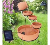 Fontaine Solaire Cascade Pichet et Bols en Terre Cuite - Déco Originale pour Jardin, Terrasse, Véranda