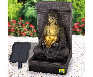 Fontaine solaire de jardin Décorative avec cascade, lampe et pompe de bassin pour terrasse et balcon Batterie lithium-ion