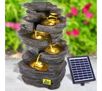 Fontaine solaire de jardin - Fontaine solaire décorative - Cascade - Lampe de jardin - Pompe de bassin pour terrasse, balcon - Avec pompes - Avec batterie lithium-ion et lumière LED - Motif rocher roi