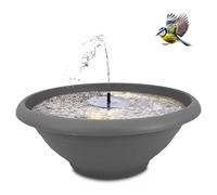 Fontaine solaire d'extérieur avec bac, XL, 55 cm, bac décoratif et fontaine flottante solaire comme jeu d'eau d'extérieur, abreuvoir de balcon, lieu de bain de jardin pour oiseaux, grise